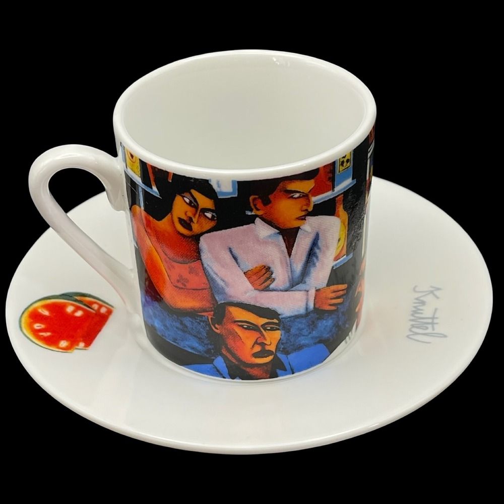 Knuttel Tipperary Crystal‎ Fiesta Espresso Cup Saucer Multicolor Art Bar Scene